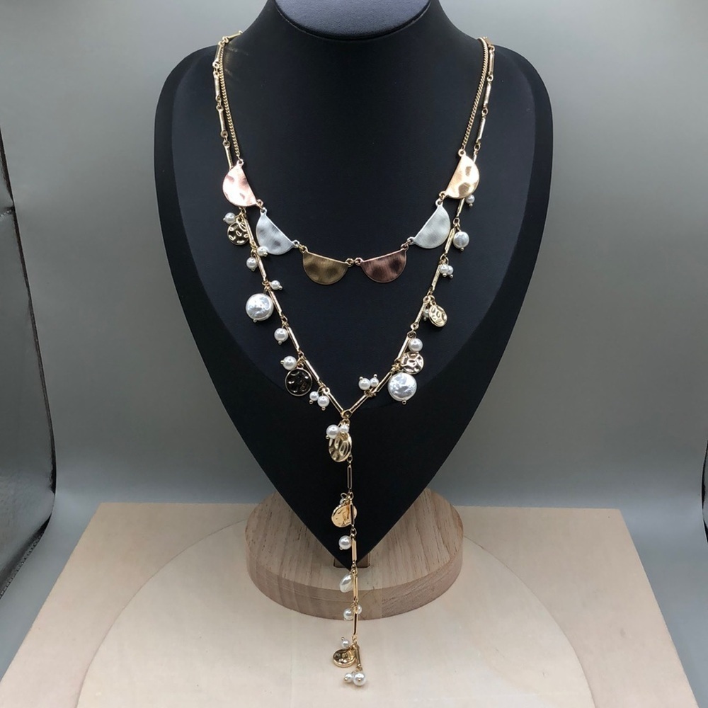 INC and Alfani curated bundle trendy chain necklaces 2, layered look.
